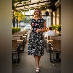 Kirundo Floral Embroidered Babydoll Dress Size Large